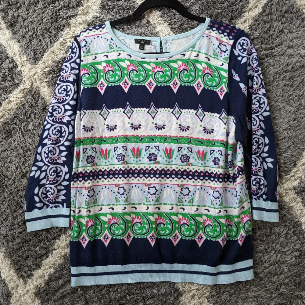 Talbot's Patterned Scoop Neck Sweater Blouse Size XLP